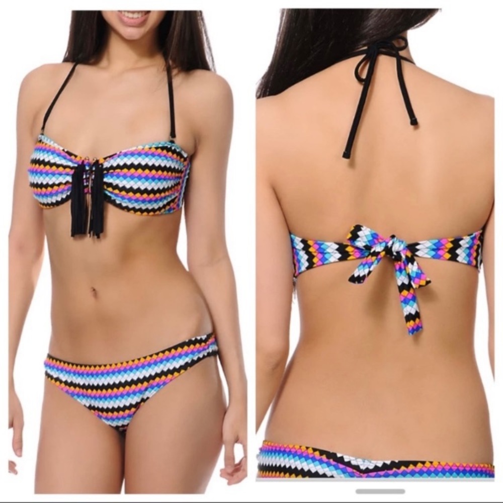 Zumiez Damsel Momentum Geo Print U-Wire Bandeau Bikini Top Women’s Sz Small NEW